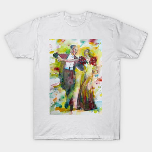 FRED ASTAIRE and GINGER ROGERS watercolor portrait .1 T-Shirt by lautir